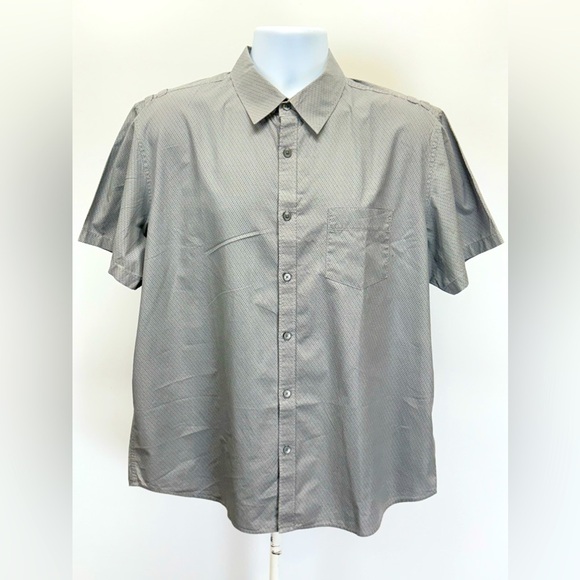 CALVIN KLEIN Gray micro geometric pattern short sleeve button down shirt size L - Picture 1 of 12